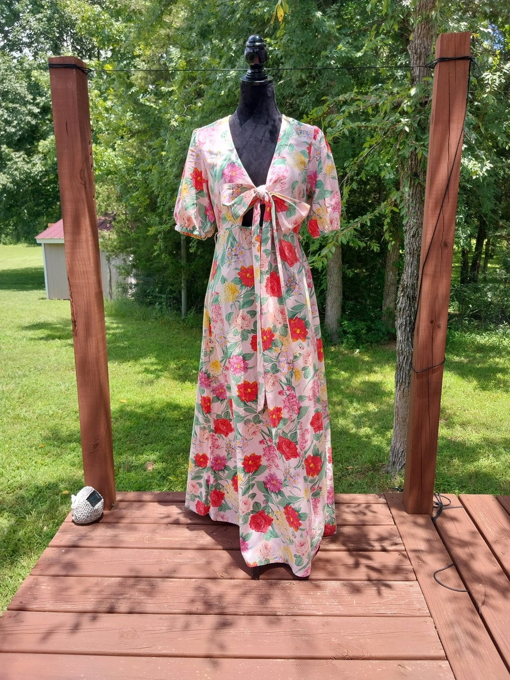 Old Navy Floral Tie-Front Maxi Dress in Pink and Red